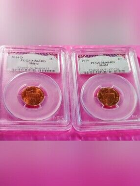 Graded 2014 Shield Penny - Bright Copper  Pcgs GRADED MS 66 Red